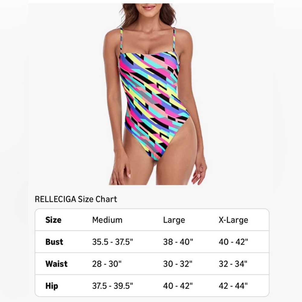 NWT RELLECIGA Bandeau One-Piece Swimsuit Neon Stripes Size L - Picture 12 of 12